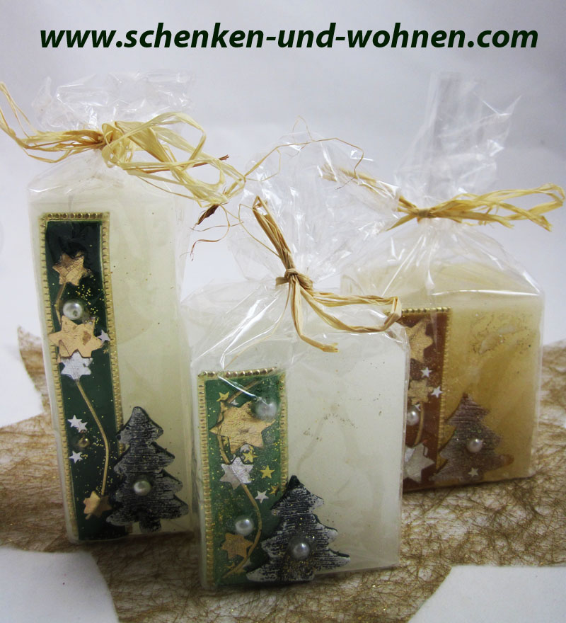 Kerze Creme-Gold mit Dekor ca. 7 x 6 x 6 cm (H/B/T)