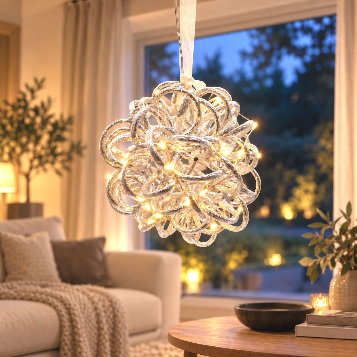 Alu-Leuchtkugel silber Ø 15 cm – 30 LEDs, Timer, für innen und außen