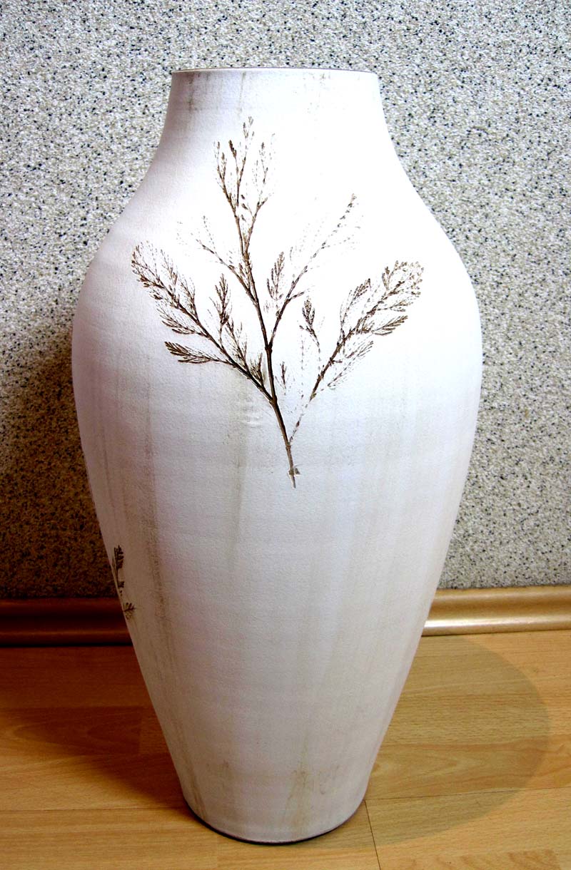 Keramik Vase Bodenvase "Zweig" Creme ca.26x52cm B//H