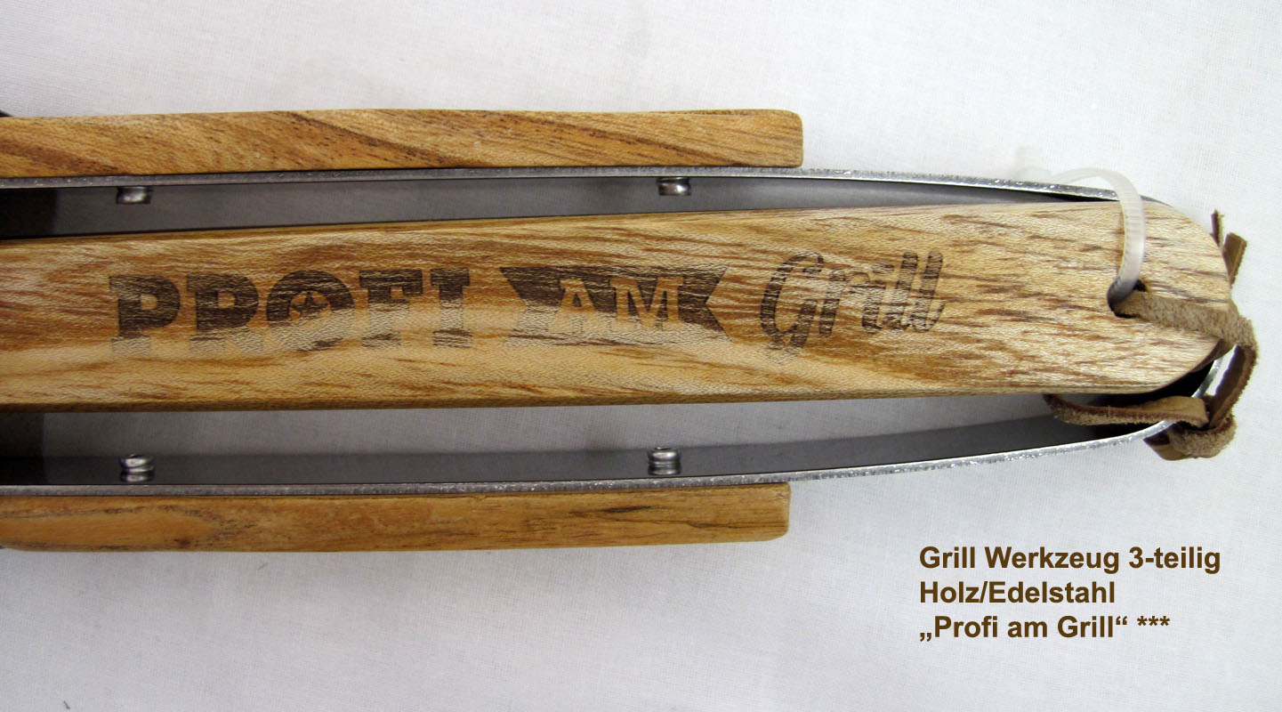 Grill Werkzeug 3-teilig Holz/Edelstahl „Profi am Grill"