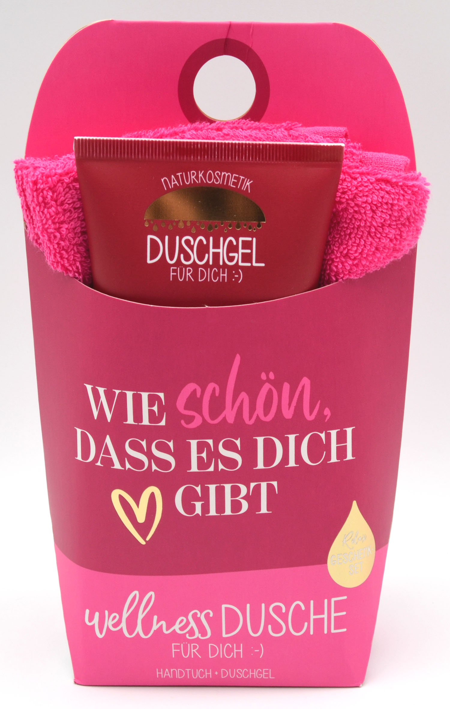 Wellness-Dusche für Dich Handtuch und Duschgel Spruch mit Herz