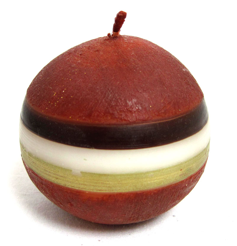 Kugelkerze Bordeaux mit farbigen Ringen, Ø ca.8 cm