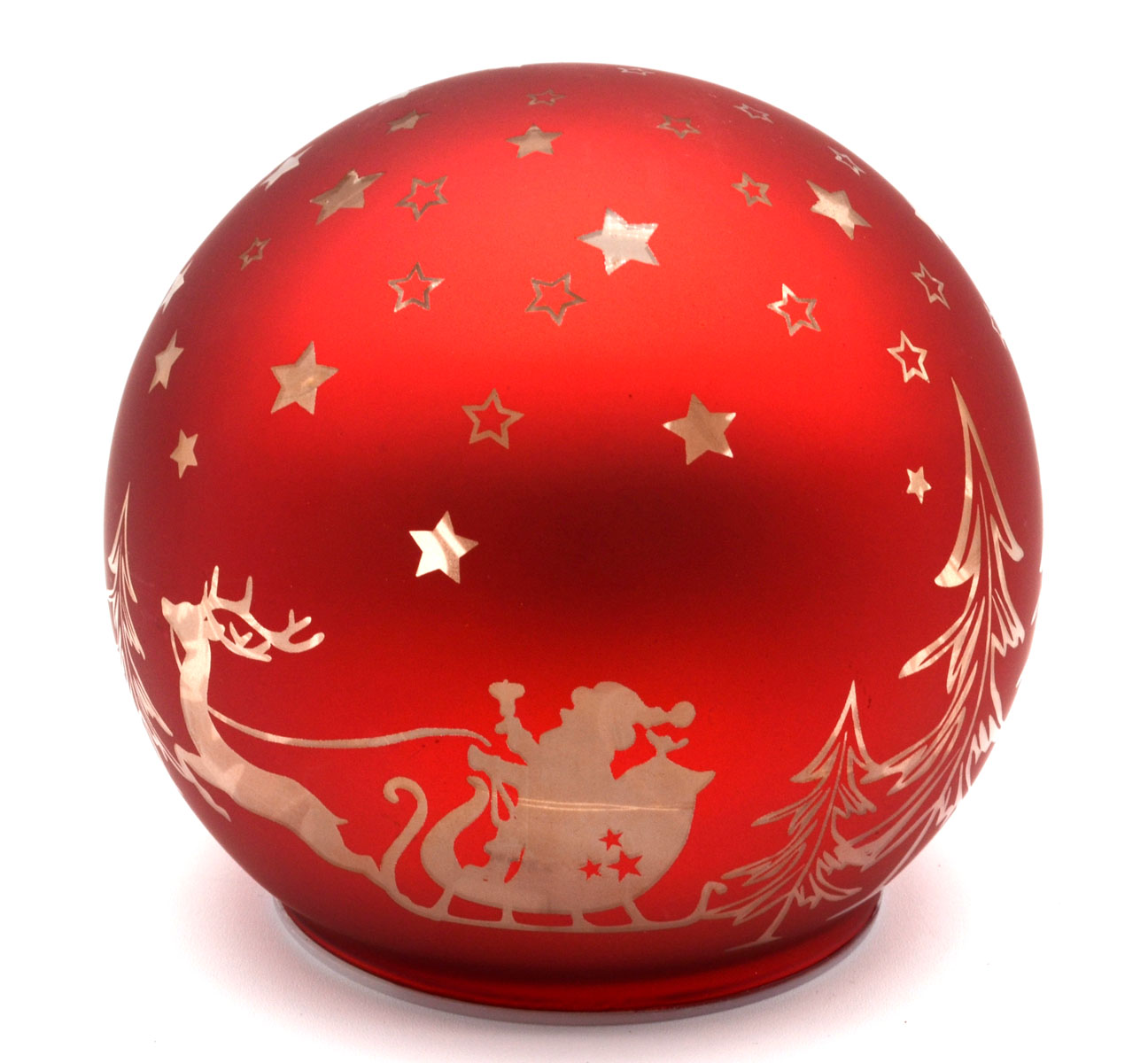 LED-Glaskugel rot mit Weihnachtsmotiv und Timer – Ø 11,5 cm