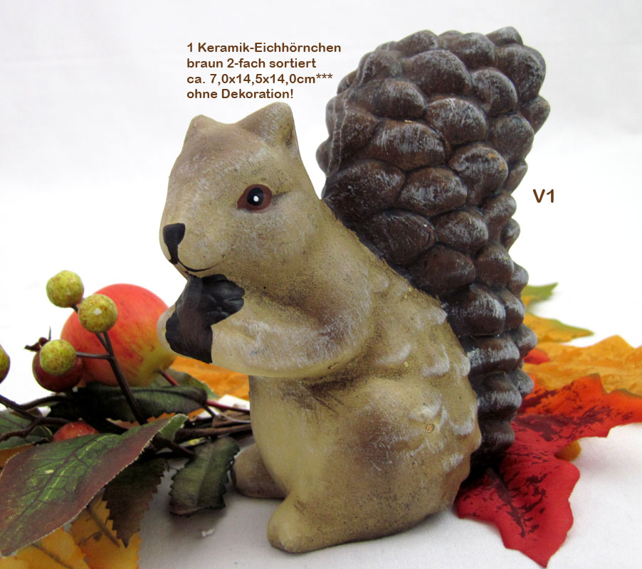 1 Keramik Eichhörnchen Braun sortiert ca.7,0x14,5x14,0 cm(T/B/H)