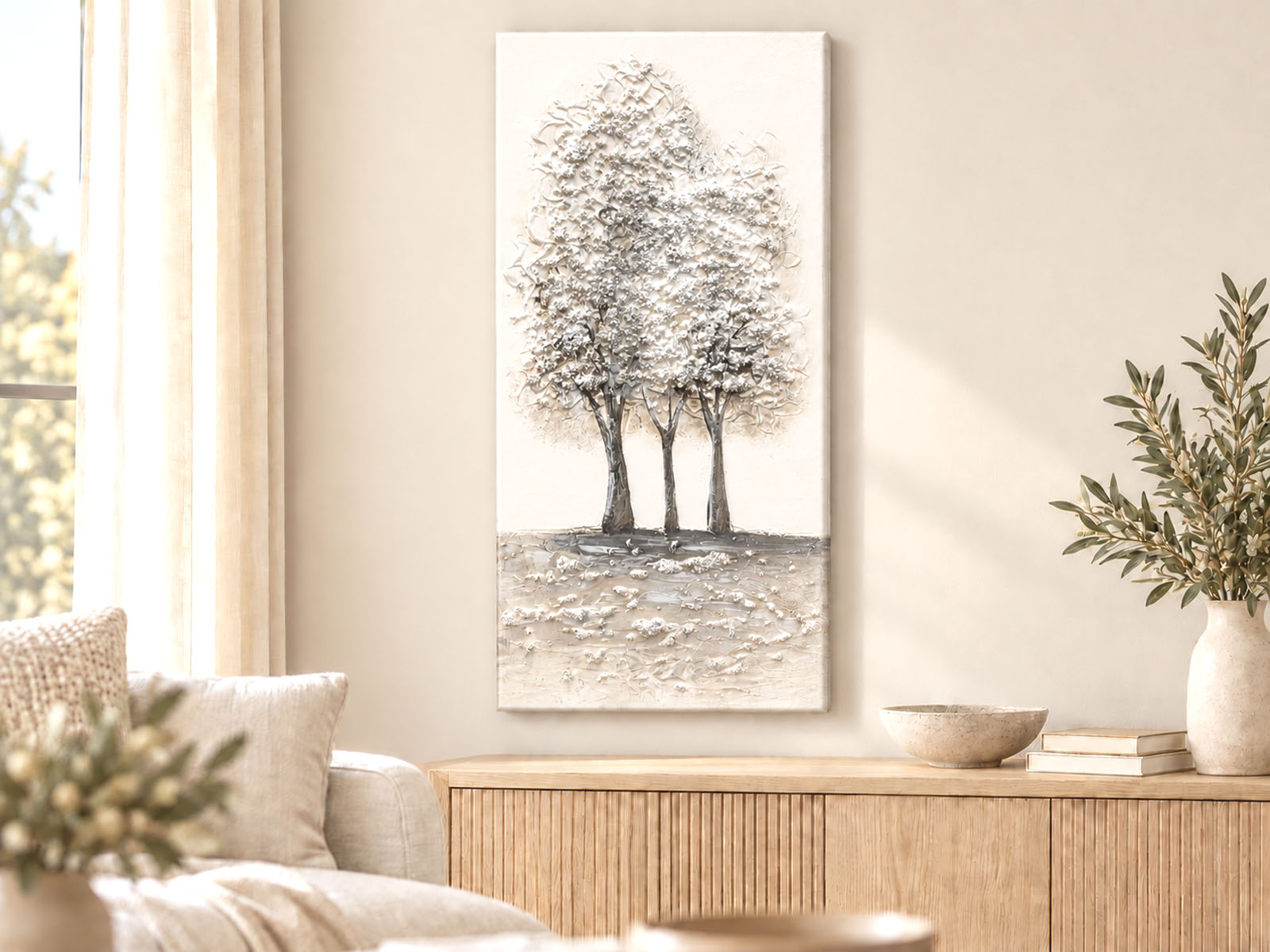 Leinwandbild Bäume 40 x 80 cm – Spachteltechnik & Acryl-Steine – Motivwahl