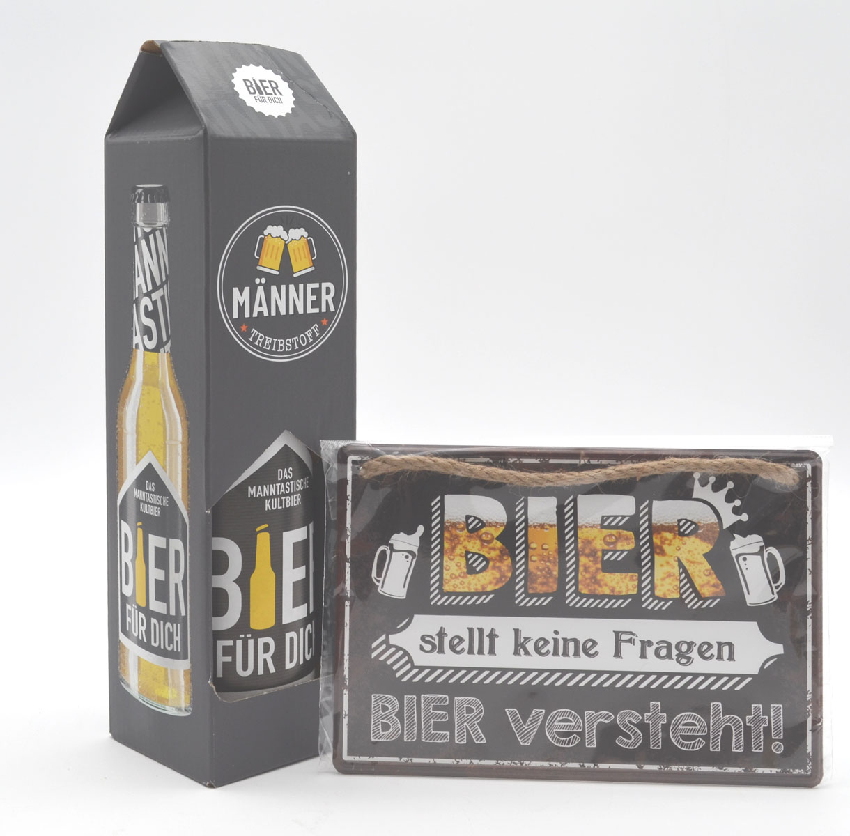 Männergeschenk Bier 0,33 und Aluminiumschild 16x11 cm