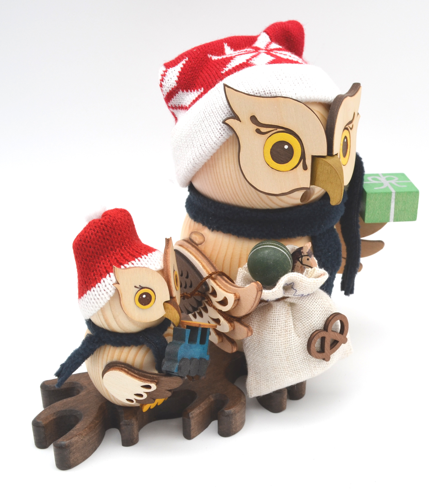 Eule Weihnachtsmann mit Kind Rauchfigur ca. 18 cm - Neuheit 2025