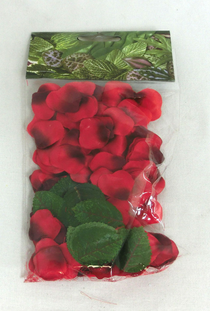 1 Packung Streuteile Textil Rosenblüten und Blätter Rot-Grün ca. 2-3 cm