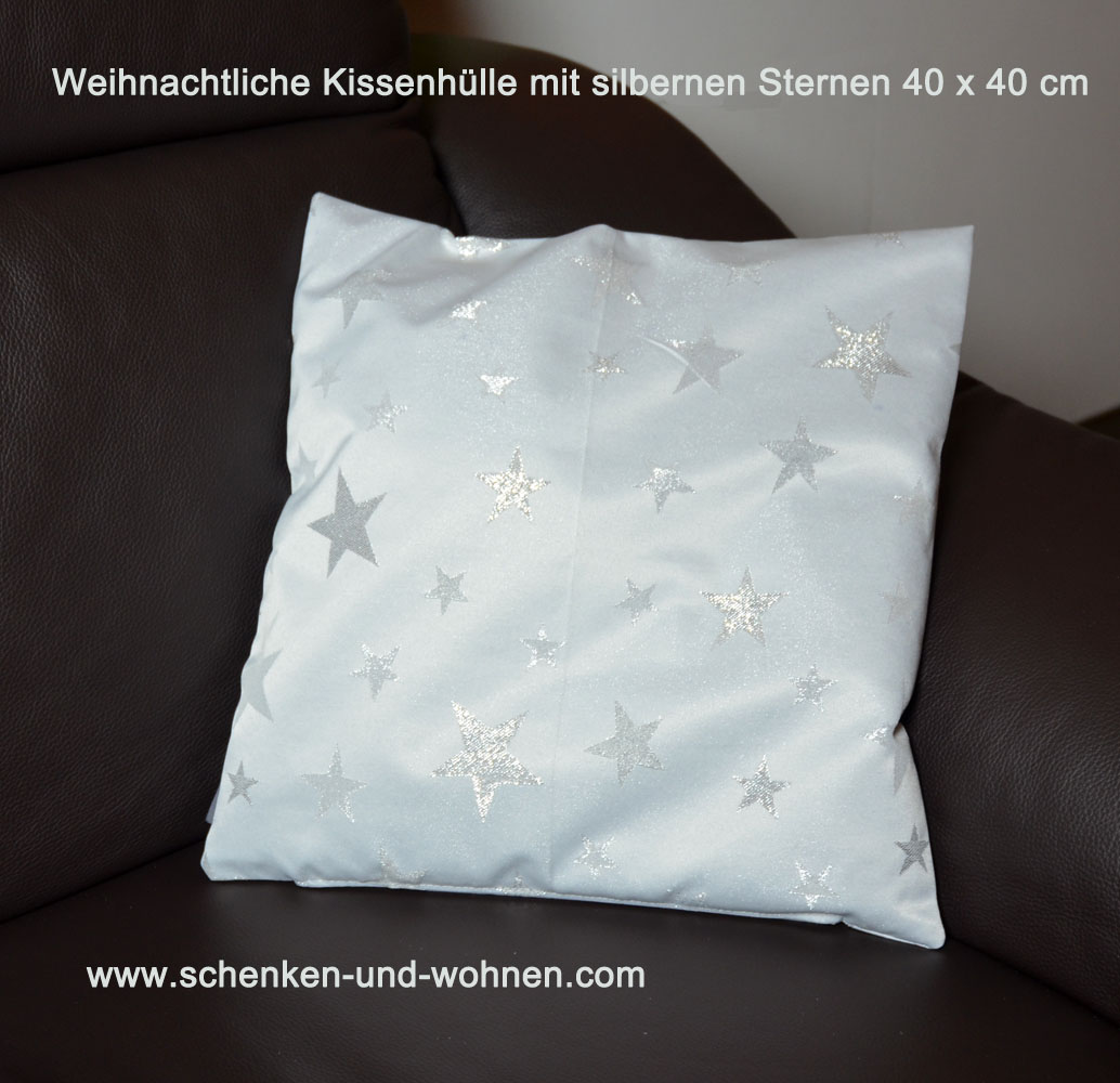 Kissenhülle 40 x 40 cm mit silbernen Sternen