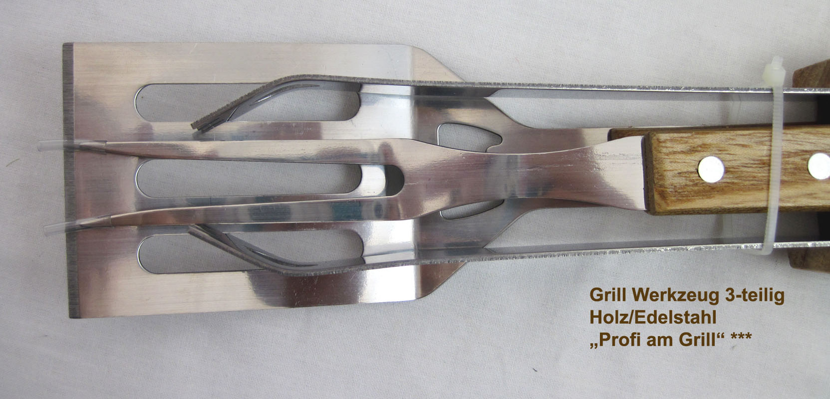 Grill Werkzeug 3-teilig Holz/Edelstahl „Profi am Grill"