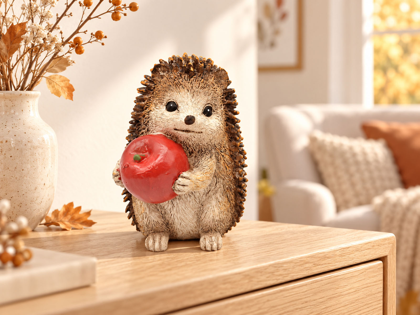 Handbemalter Deko-Igel 13 cm – V1 mit Apfel 