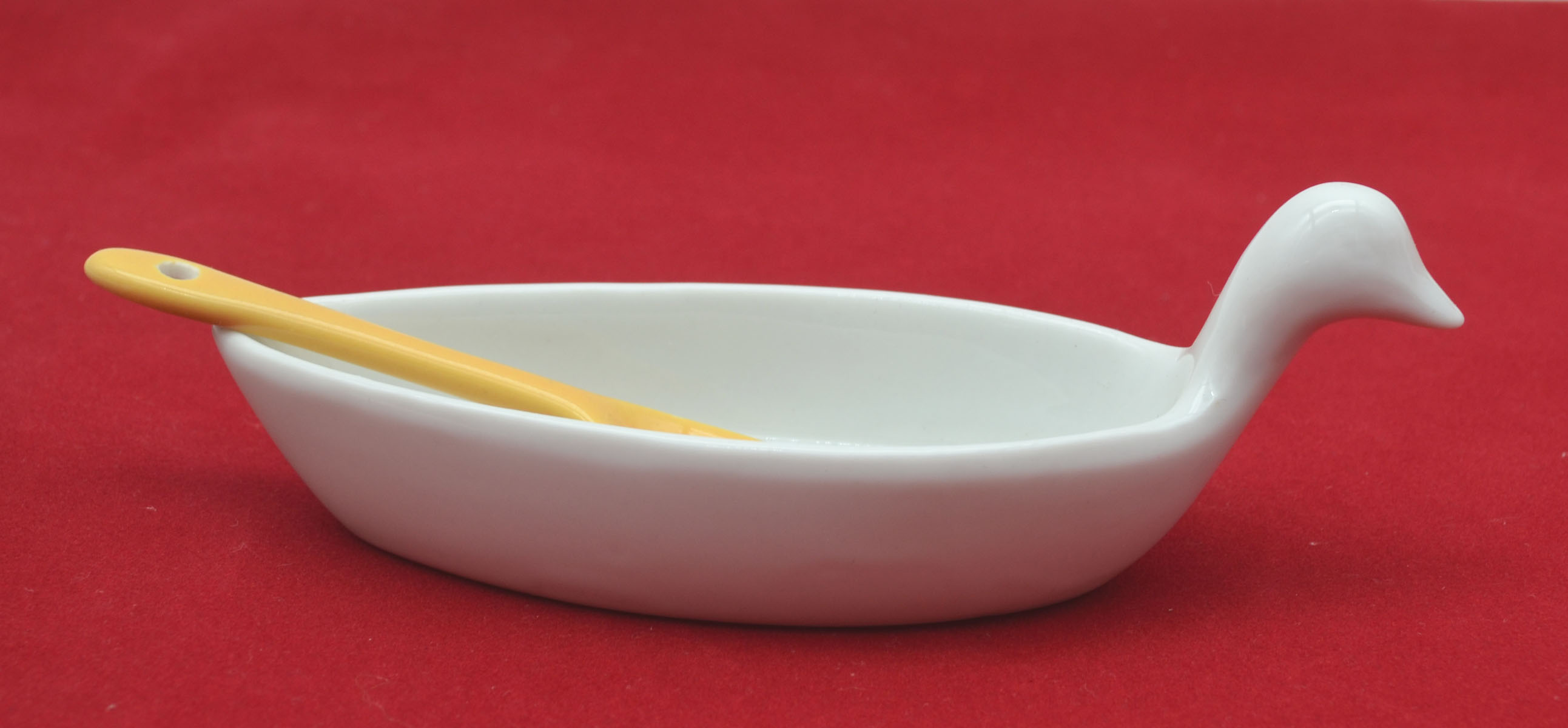 Dip-Schalen-Set  4-teilig Entenschalen mit Löffel  14x5 cm (LxB)