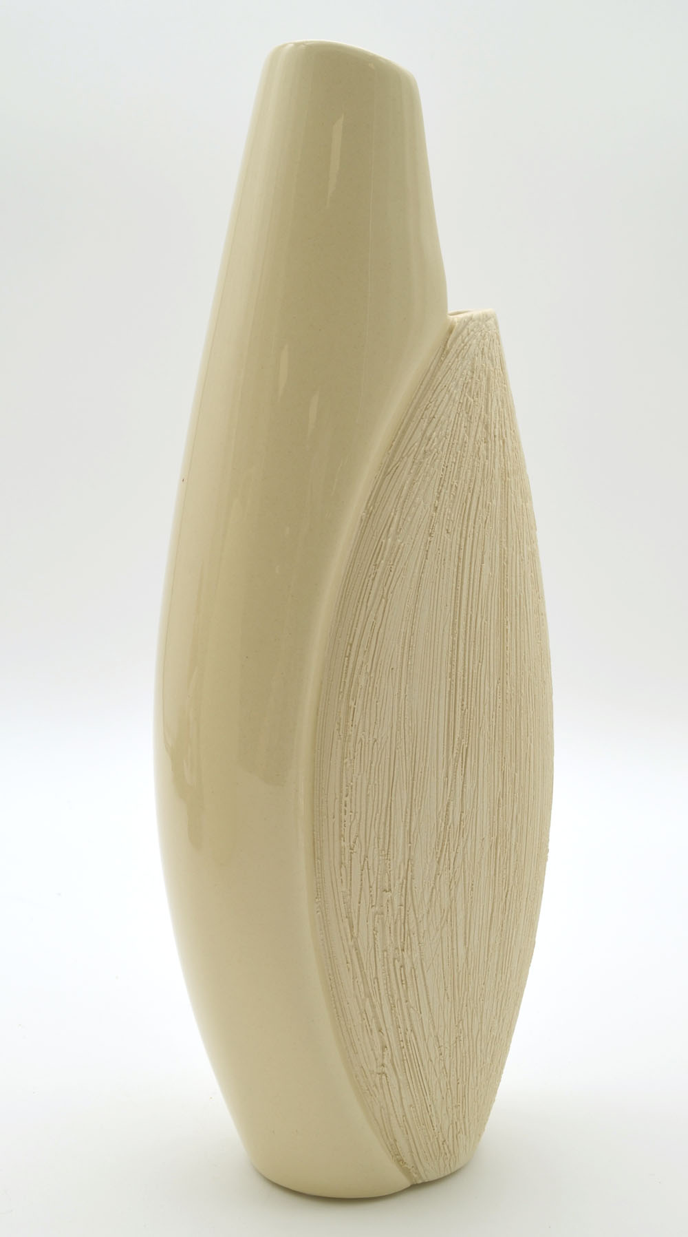 Keramik Vase sandgelb glasiert und Kratzoptik matt 27x10x8 cm (HxBxT) 