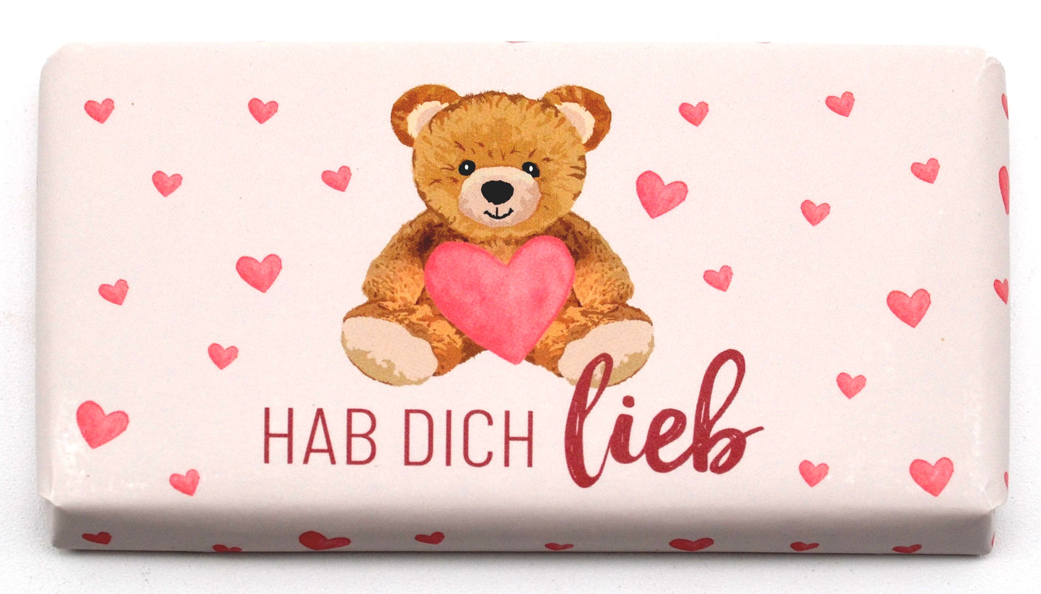 Schokolade 40 g mit Aufschrift "Hab Dich lieb" 9,5x5,5 cm (LxB) 