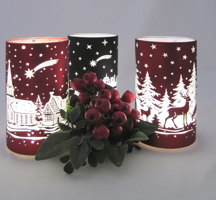 glas_twinkle_nr-1_red_d3_1 LED Deko-Licht Leuchte Glas medium Nr.2* Rot, Tiere im Wald, LED+Timer