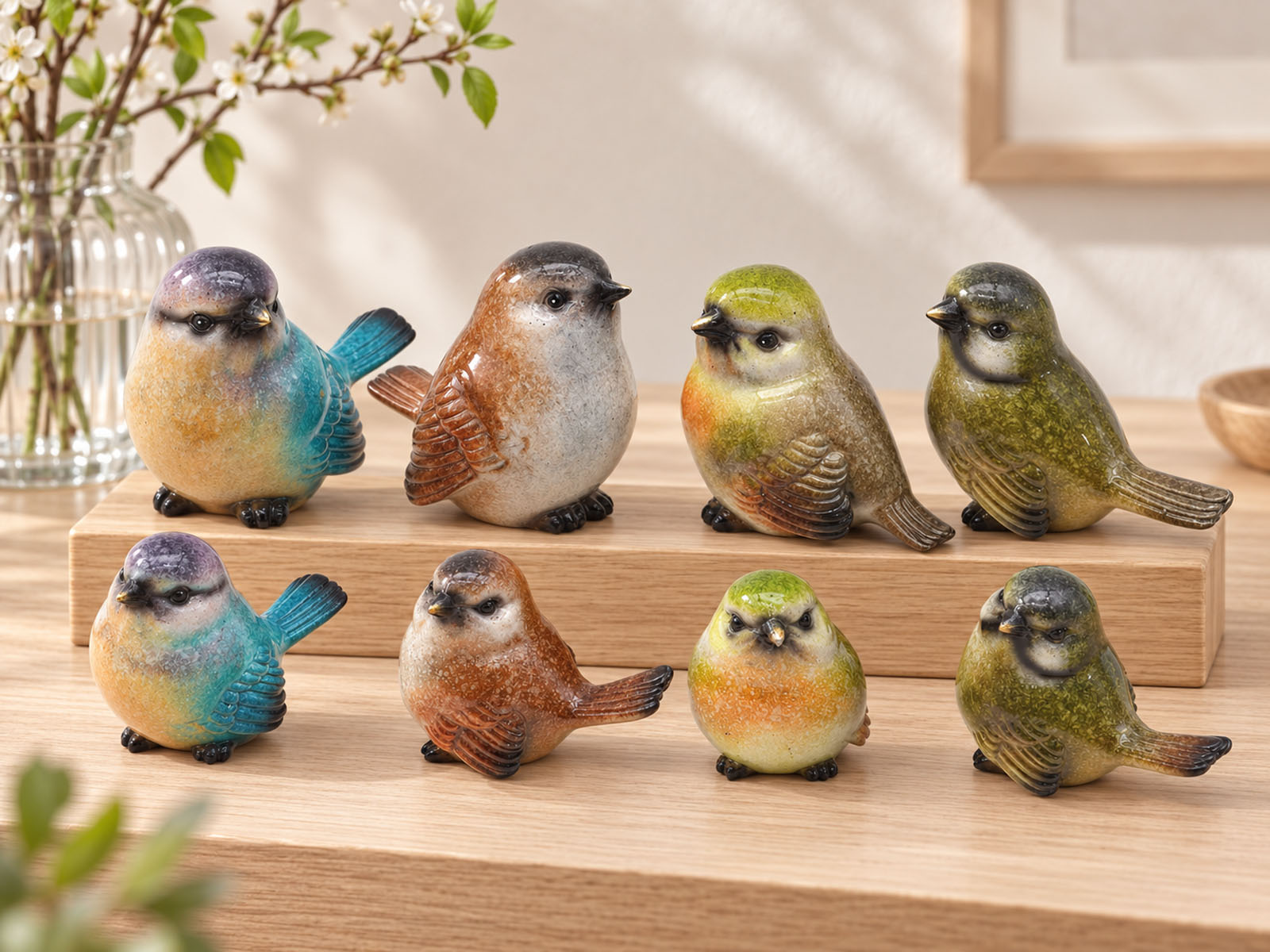 Handbemalter Keramik-Vogel – 6 oder 8 cm in 4 Farben