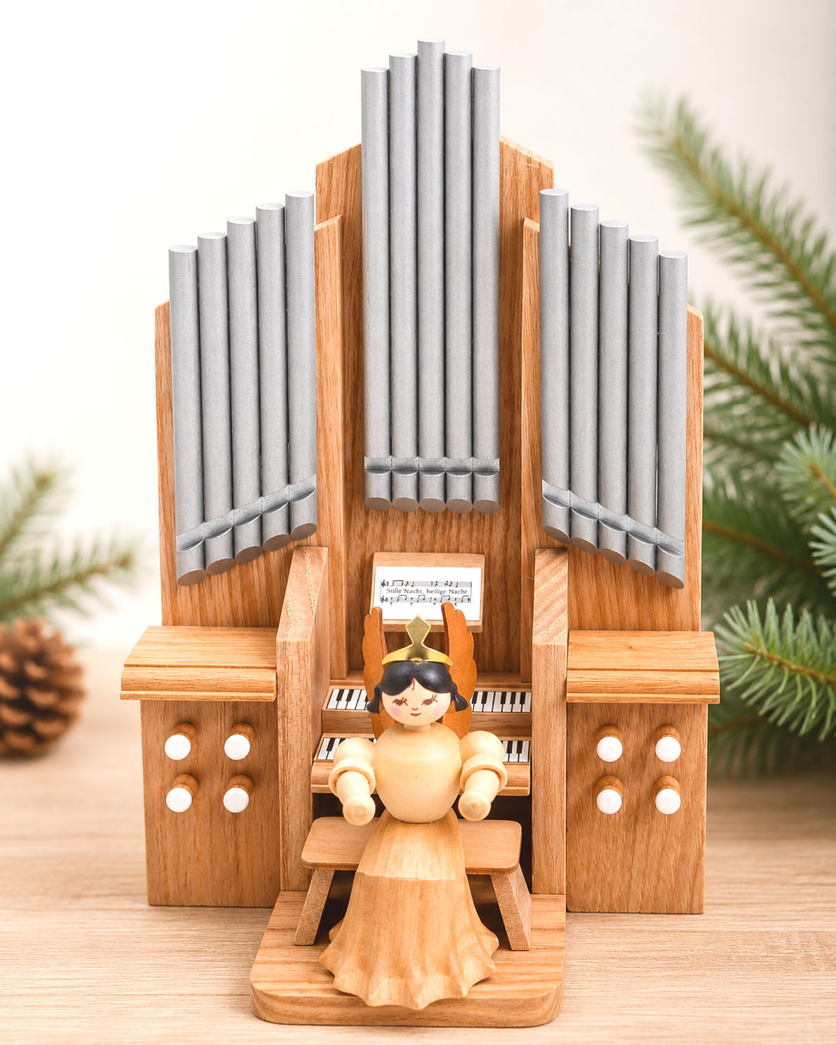 Orgel mit Engel 10x19 cm Natur 7 cm 