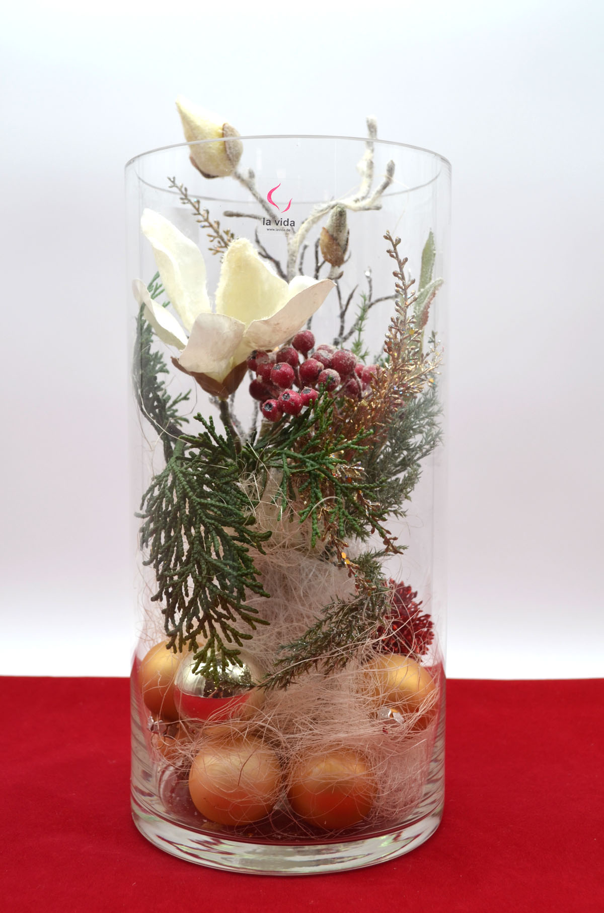 Zylindervase weihnachtlich bestückt glasklar 30 x 15 cm (HxD)