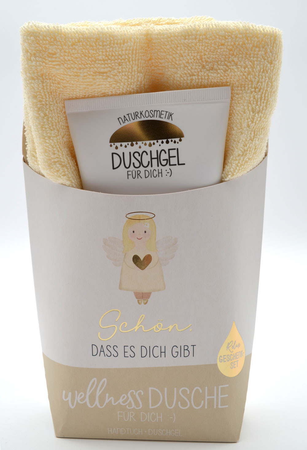 Wellness-Dusche für Dich Handtuch und Duschgel Engel