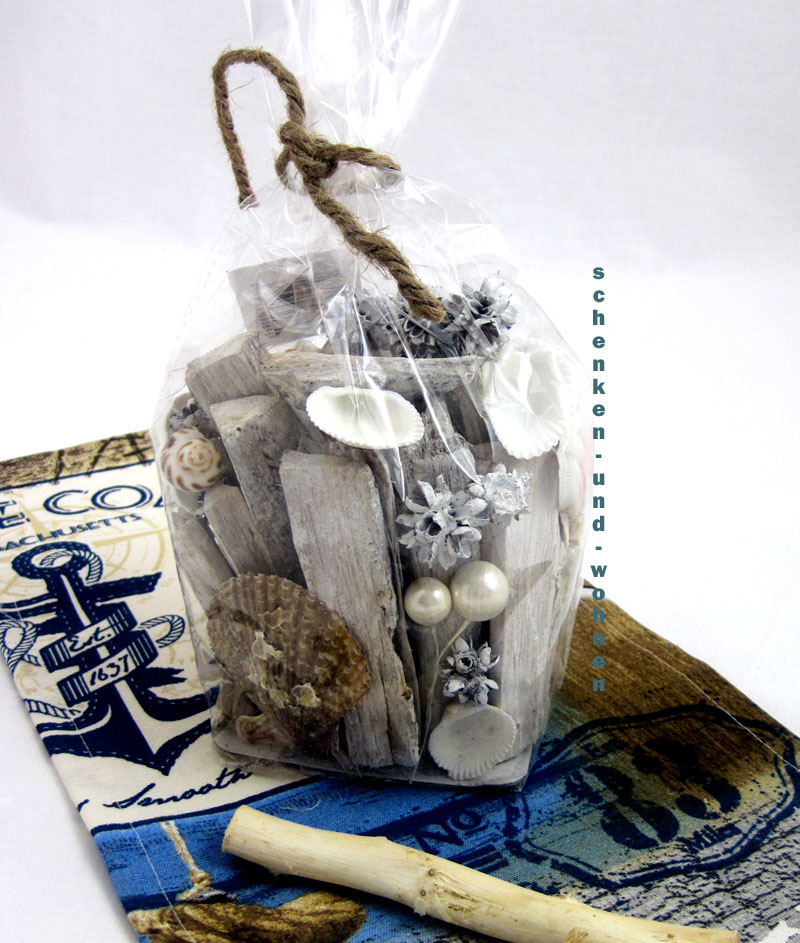 Dekobeutel Muscheln natur - maritime Dekoration gemischt
