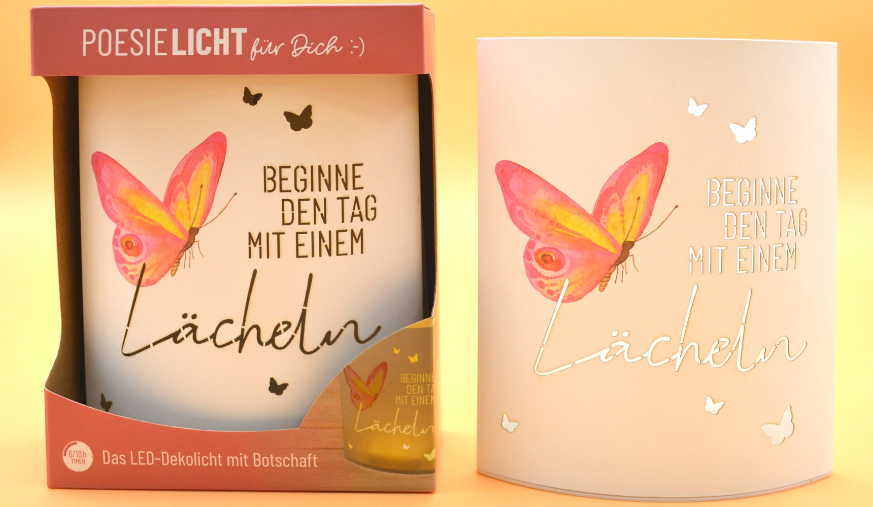 LED-Laterne Poesielicht Lächeln zum Stehen oder Hängen mit Timer 16x13,x5 cm 