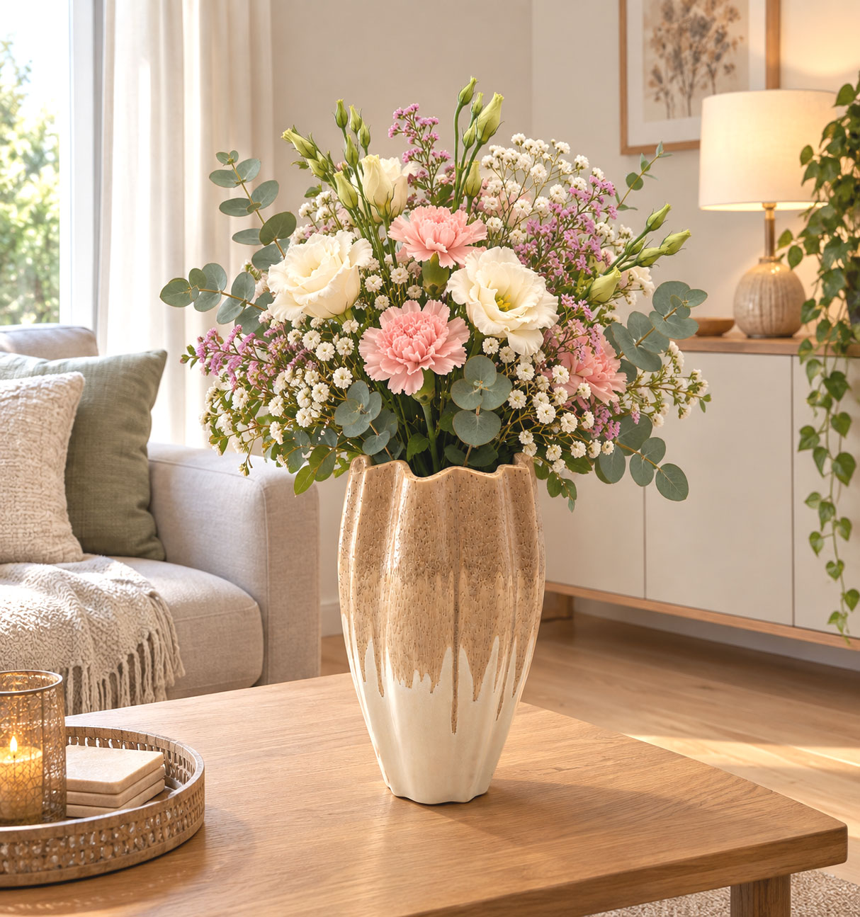 Keramik-Vase Kallisto 24 cm hoch beige-braun