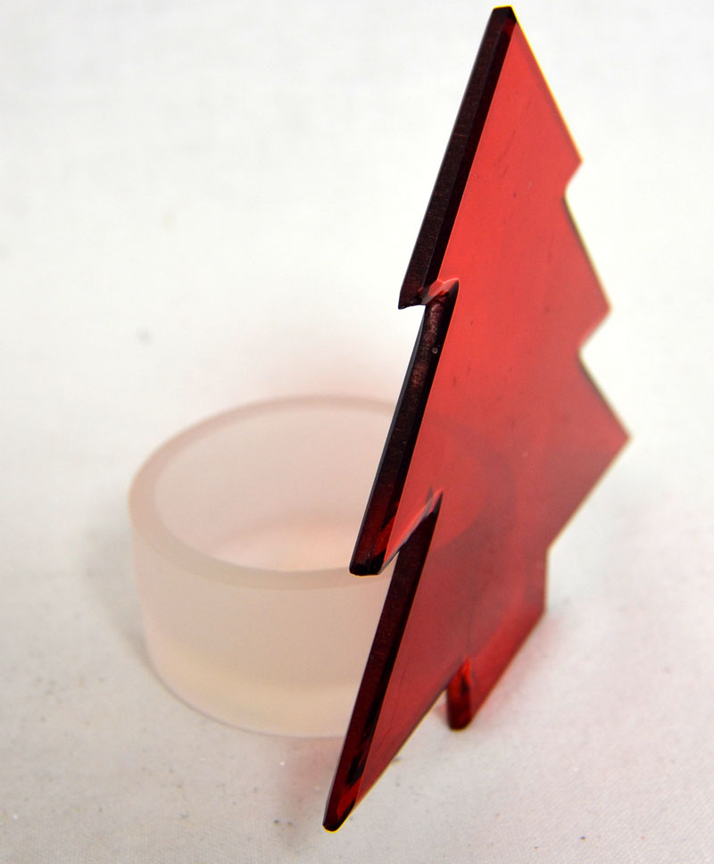 Teelichthalter Tanne rot 9 cm Glas