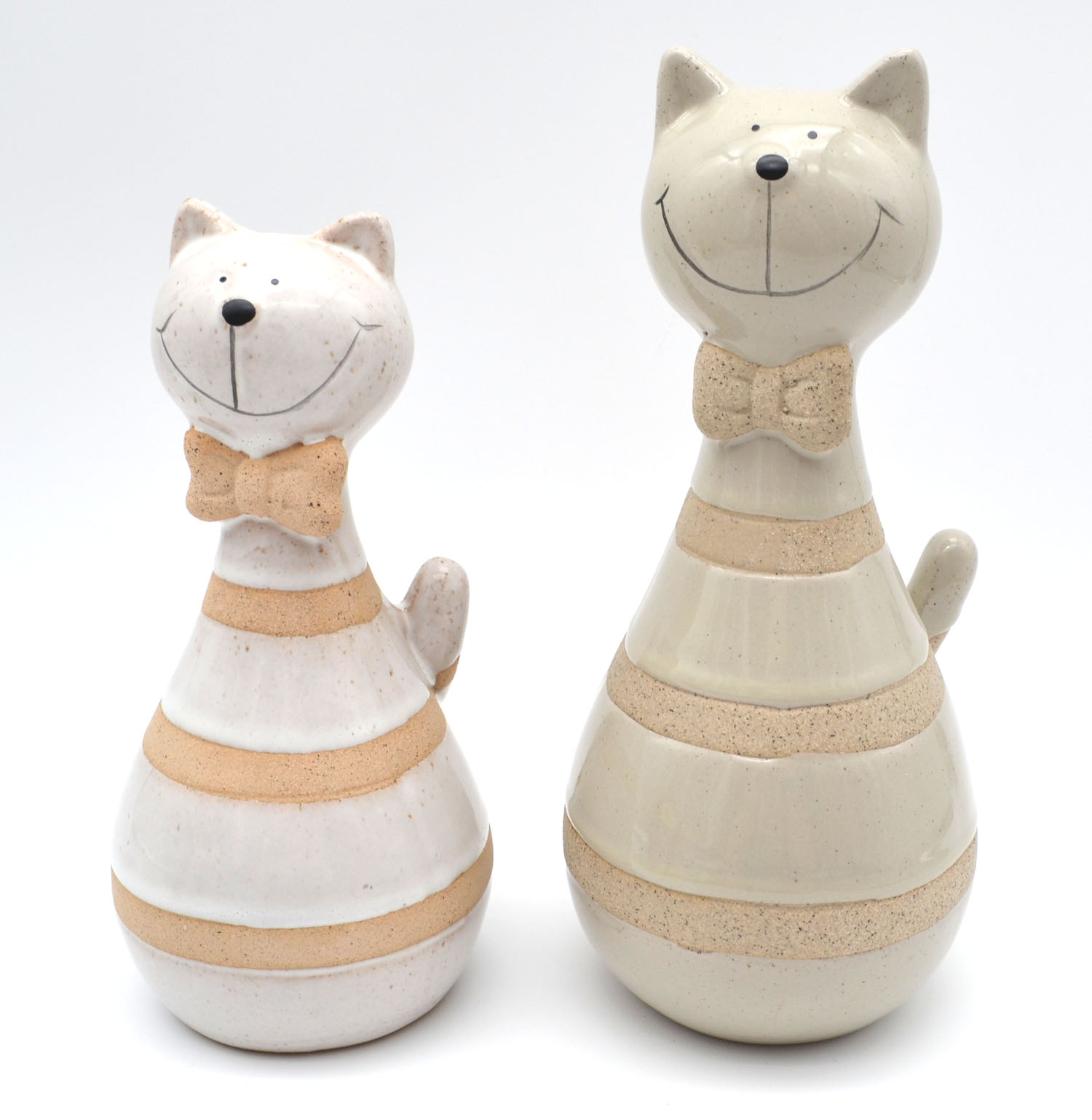 Deko-Katze aus Steinzeug 21 cm creme dunkel
