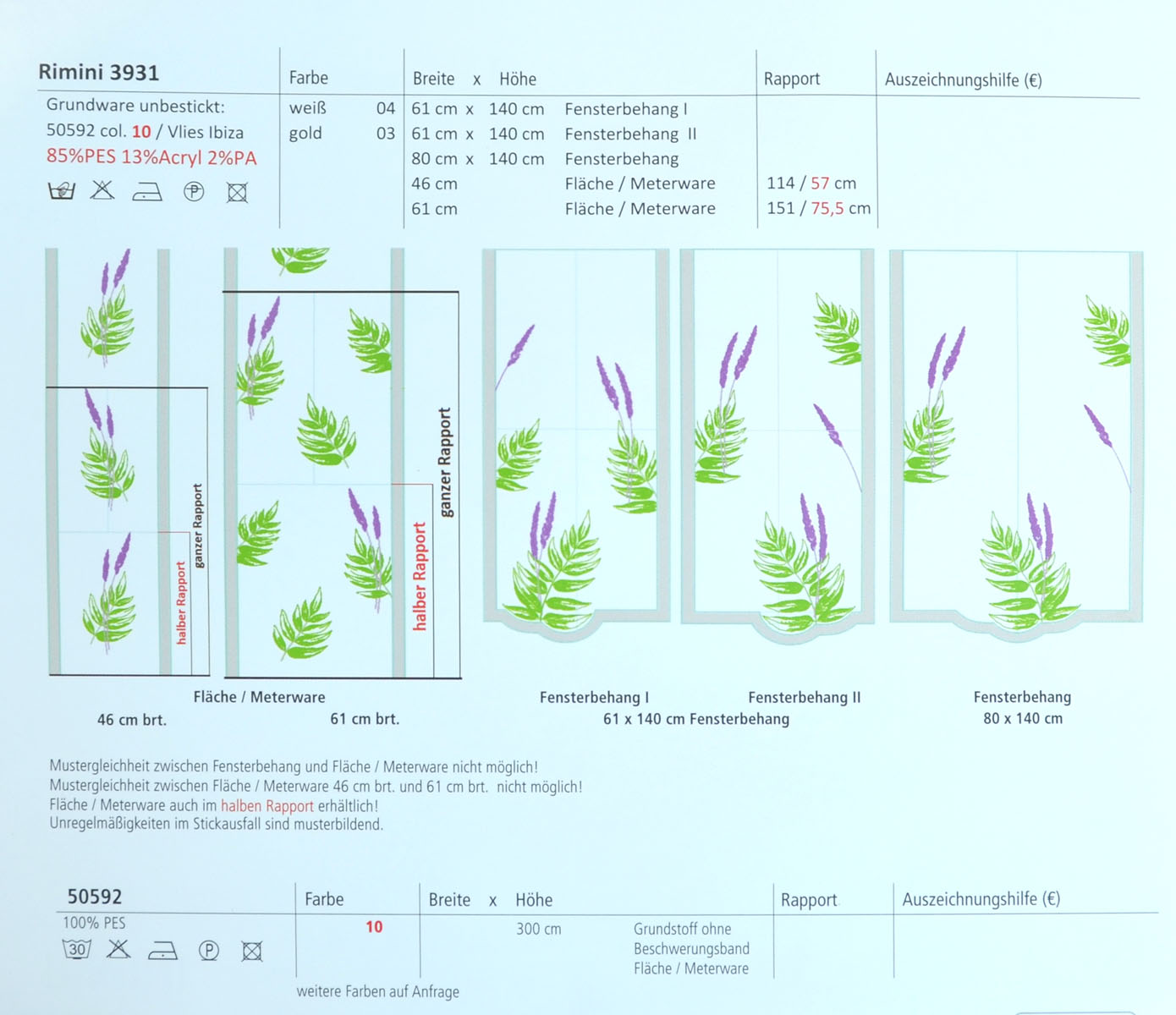 Fensterbehang "Rimini" bestickt Fb.03 Gold 80 x 140 cm BxH mittig 