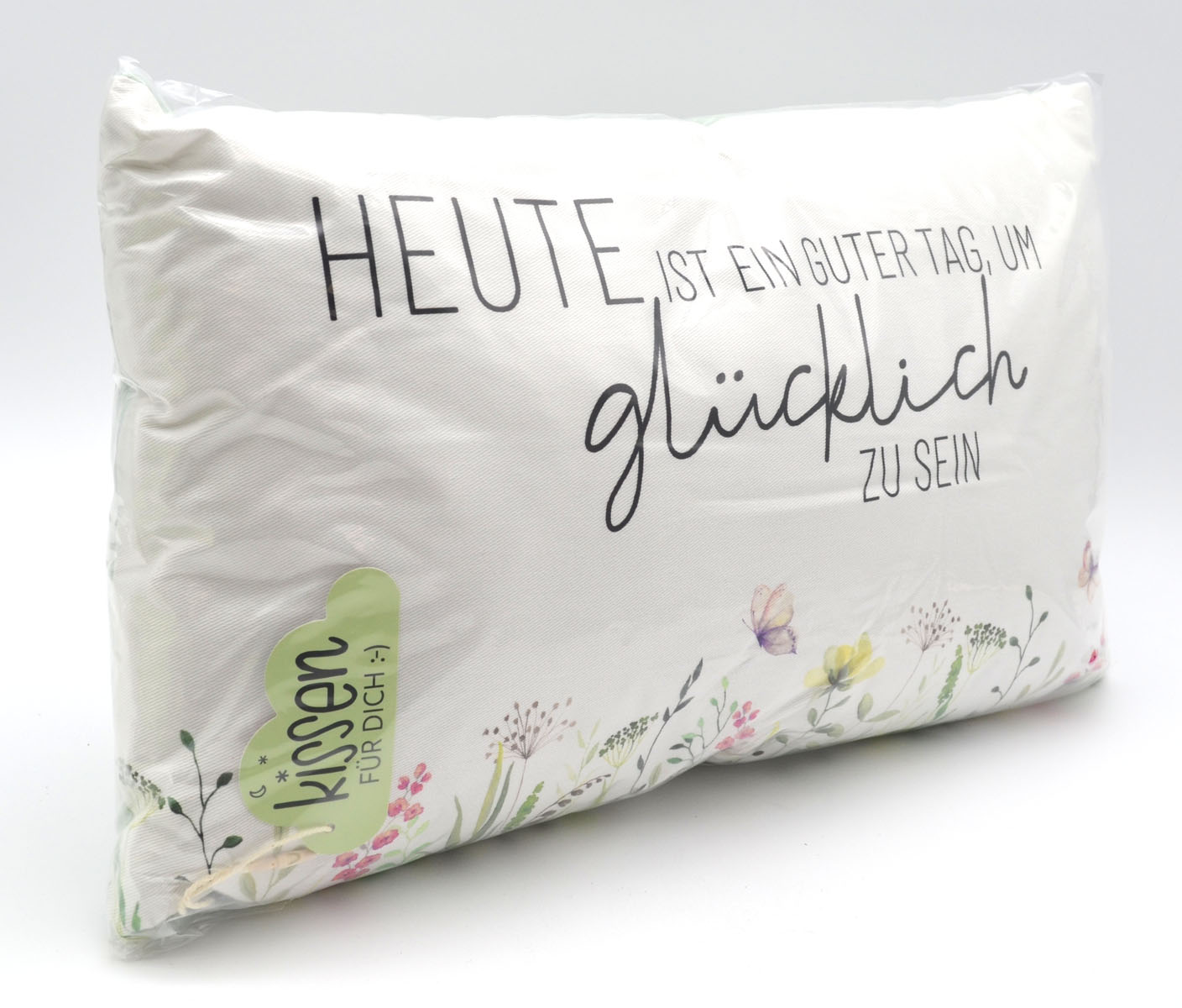 Kissen mit Aufschrift "glücklich sein" incl. Füllung und Reißverschluß 40x25 cm