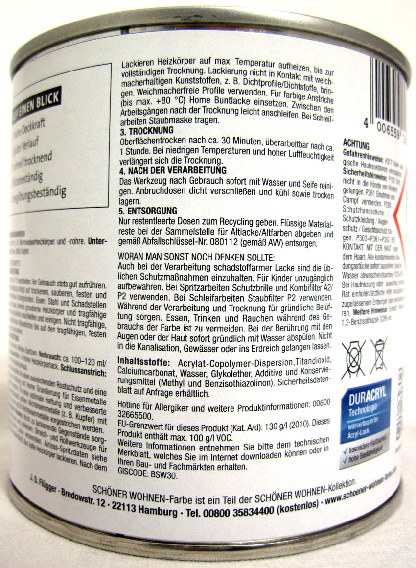 Home Heizkörperlack 375 ml, weiß, seidenmatt, Acryllack SW