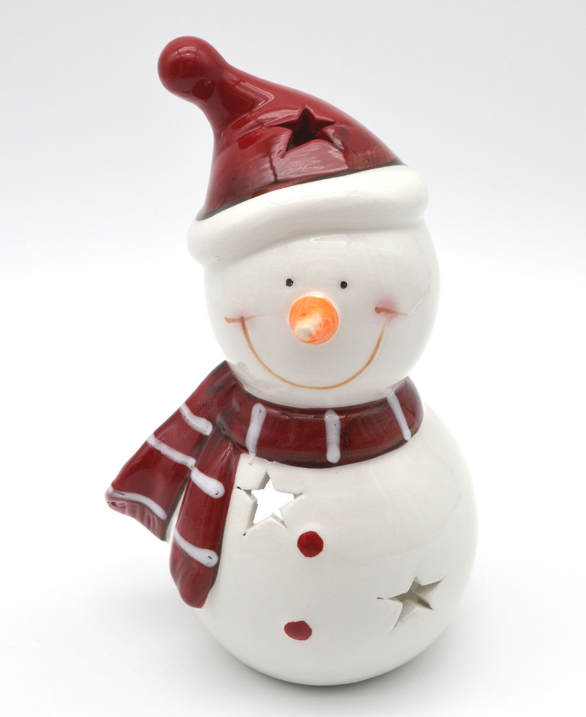 Keramik-Schneemann-Teelichthalter Wolli mit Zipfelmütze 14,8 cm
