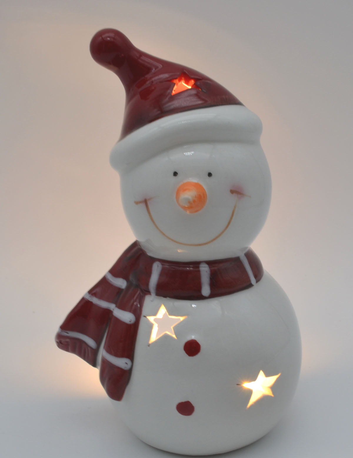 Keramik-Schneemann-Teelichthalter Wolli mit Zipfelmütze 14,8 cm