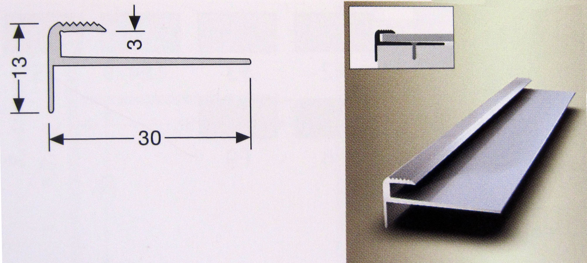 Abschlußprofil mit Nase 30,0 x 13,0 mm Alu eloxiert edelstahl 1 m SB 809