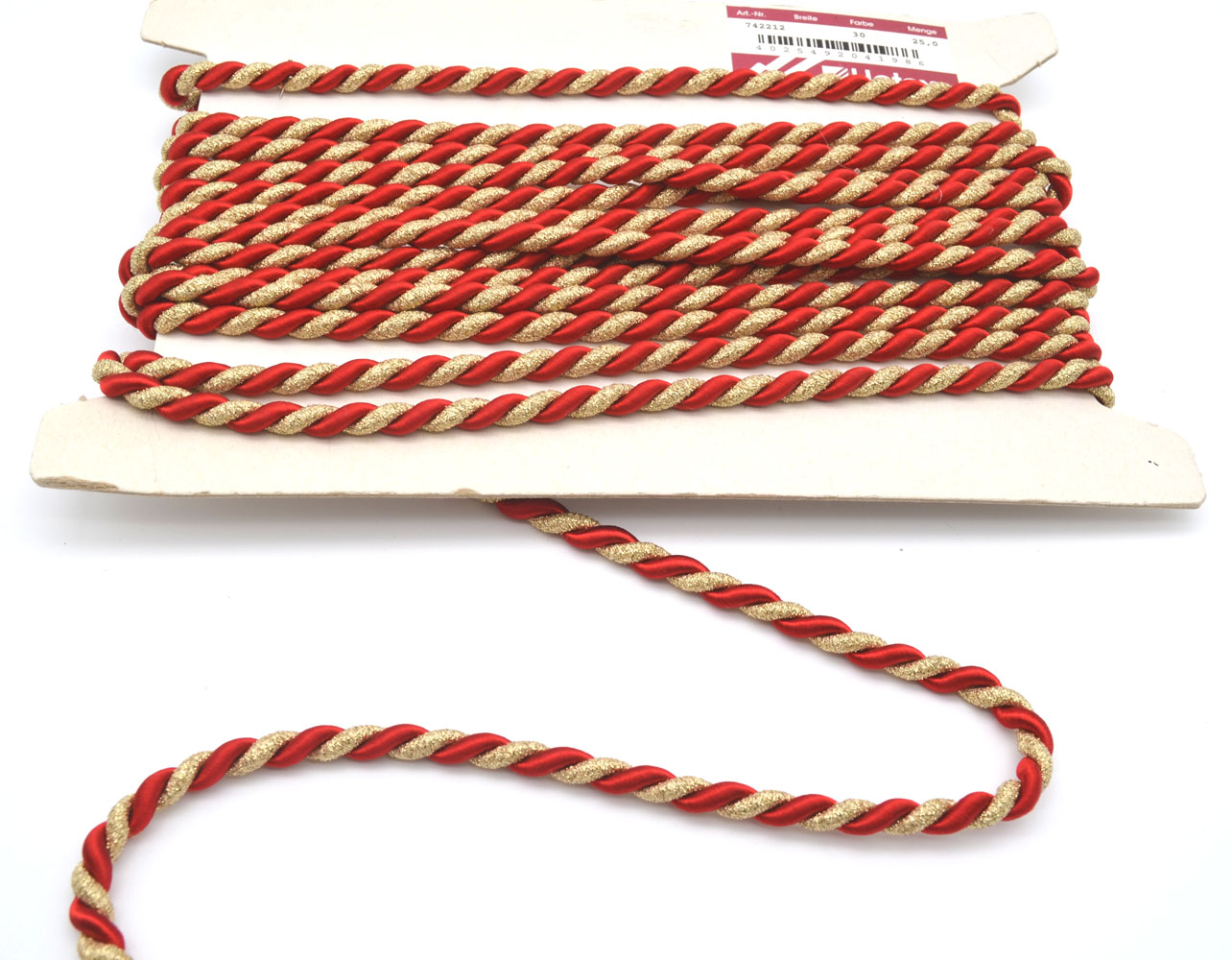 1 Meter Gedrehte Kordel – 7 mm – Rot & Goldlurex (2-farbig)