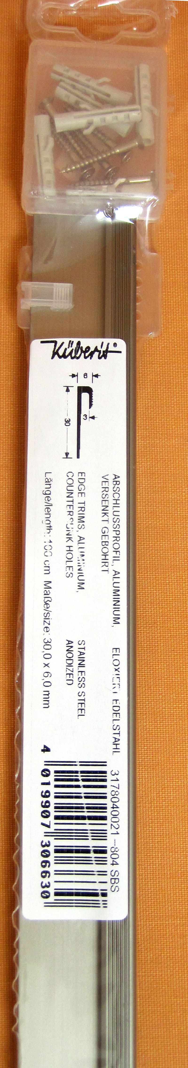 Abschlußprofil 30,0 x 6,0 mm Alu eloxiert edelstahl 1 m SB 804