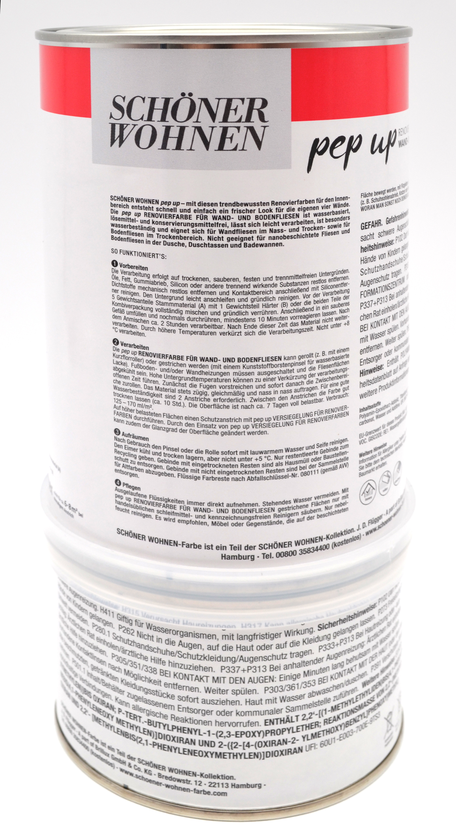 Pep up Renovierfarbe 2K für Wand- und Bodenfliesen wiss glänzend 1 l