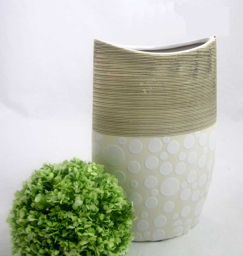 Keramik-Vase "Punto" creme/braun/weiß ca. 24 x 6,5 x 16 cm (H/T/B)