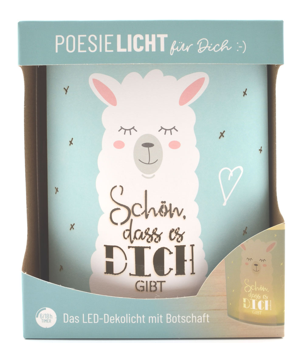 LED-Laterne Poesielicht Lama zum Stehen oder Hängen mit Timer 16x13,x5 cm
