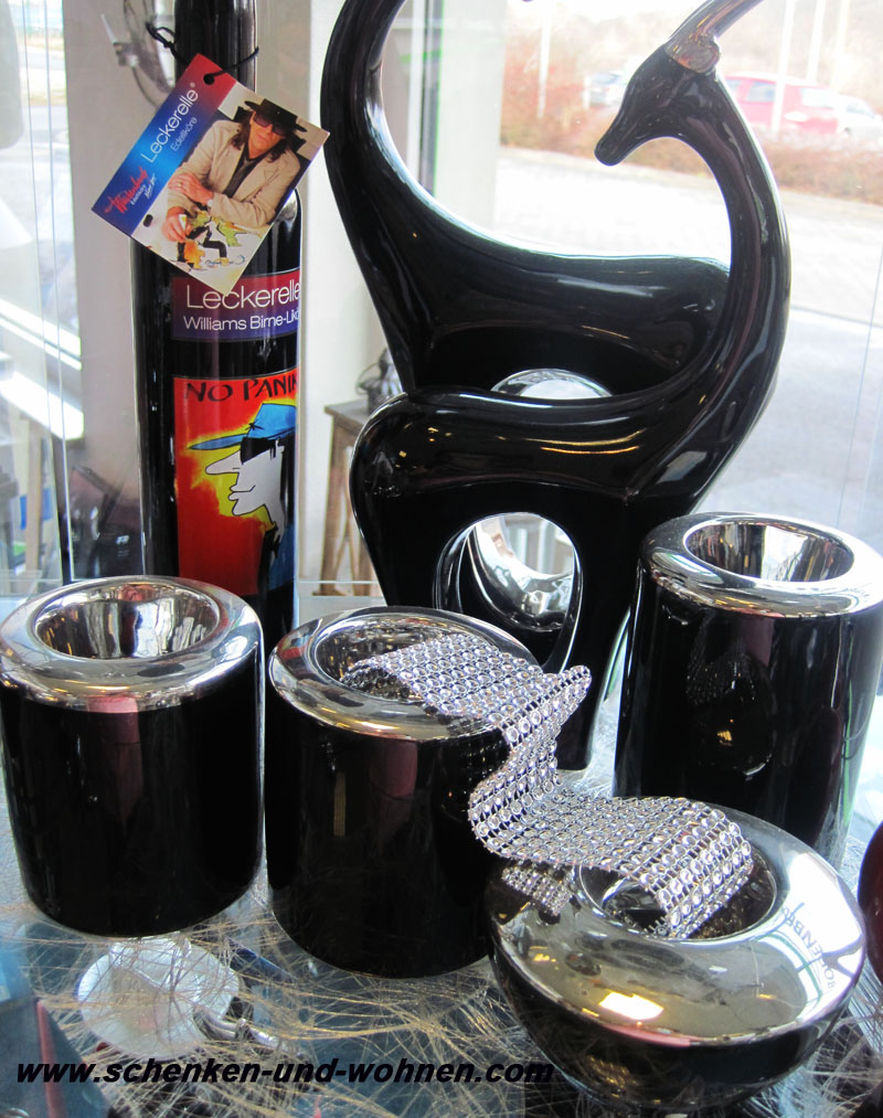 Teelichthalter - Capri - Schwarz / Silber glänzend ca. 8 x 8 x 9 cm (L/B/H)