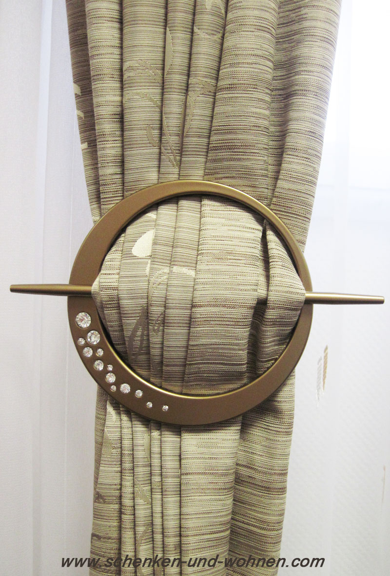 Dekospange mit Kristallen, Kunststoff messing, rund ca. 16 cm