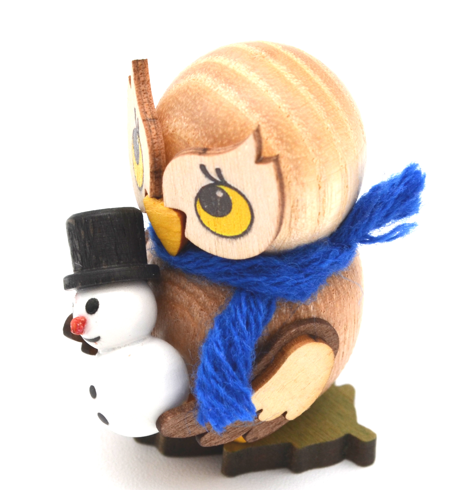 Kuhnert - Eulenkind mit Schneemann zum Stellen - Holzfigur ca. 4 cm 