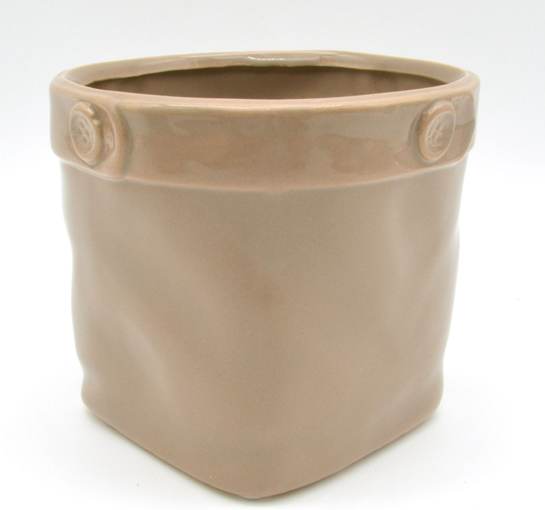 Übertopf, Pflanztopf mit Knopfdekor, Taupe ca.12,0 cm hoch