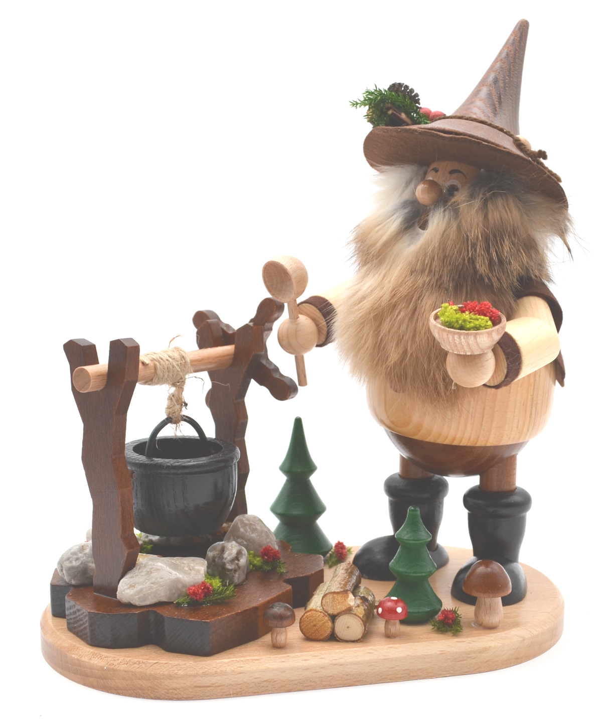Rauchfigur Waldwichtel am Gulaschkocher natur 21x13x25 cm(BxTxH)
