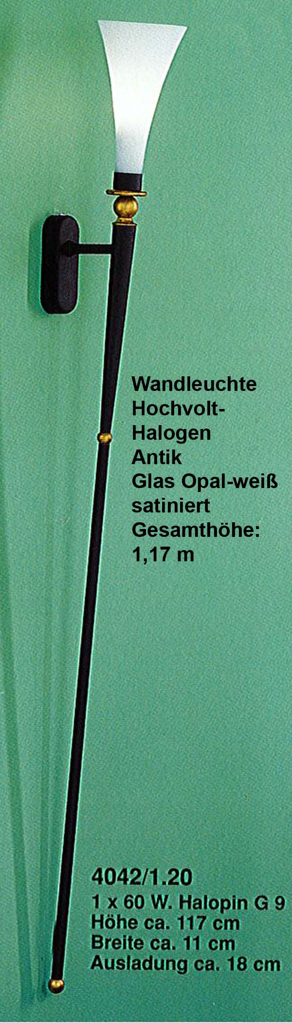 wandlampeantik_4042-1-20 Wandlampe Antik Hochvolt-Halogenleuchte 1,17 m lang