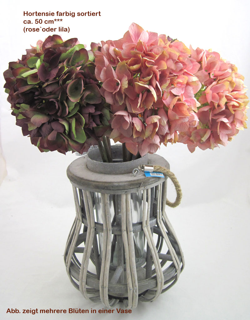 1 Kunstblüte Hortensie farbig sortiert, ca. 50 cm Gesamtlänge