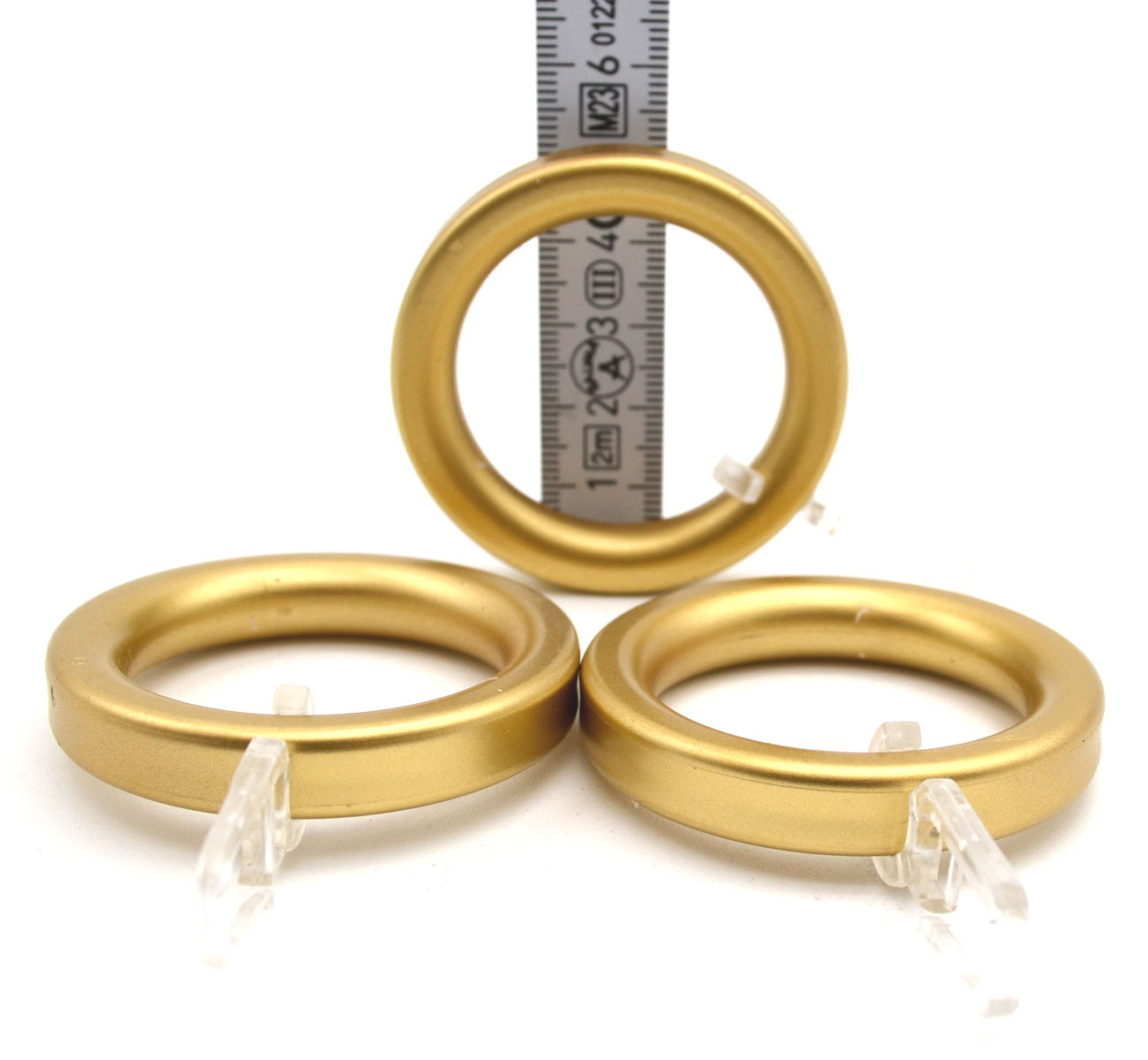 3 Stück Kunststoff-Ringe kantig mit Faltenhaken für Stangen mit Ø 28mm Gold matt