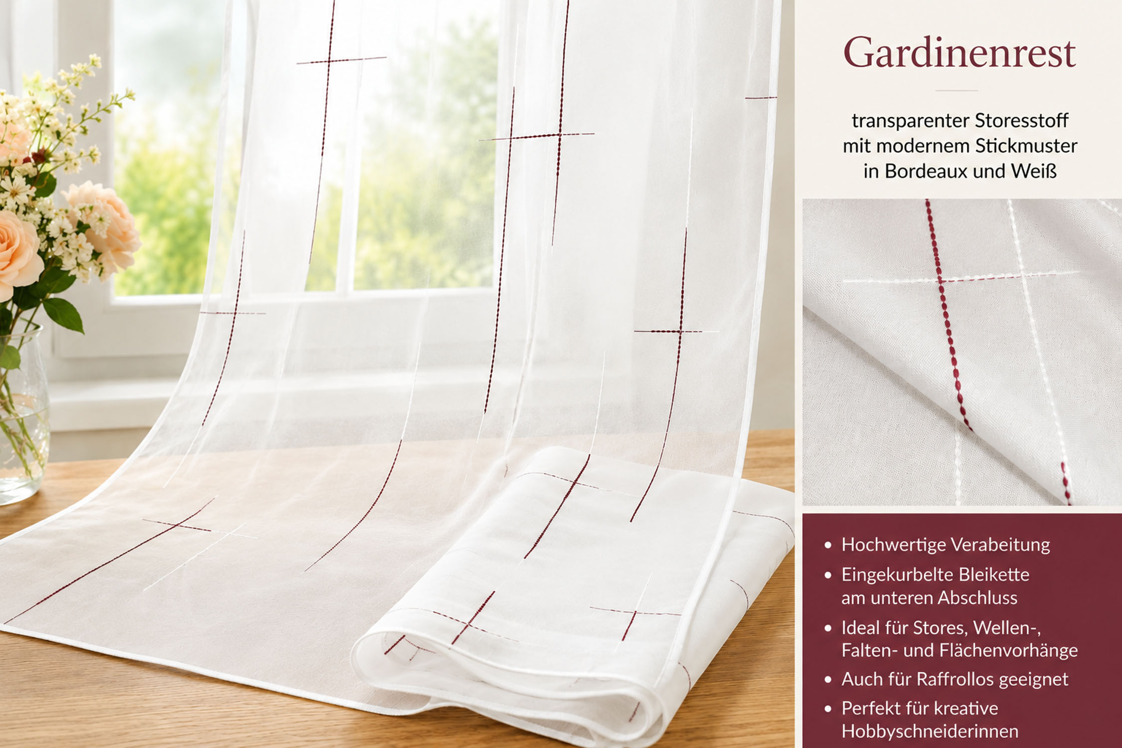 Gardinenrest Stores Stickerei 2,85 x 2,70 m (HxL)