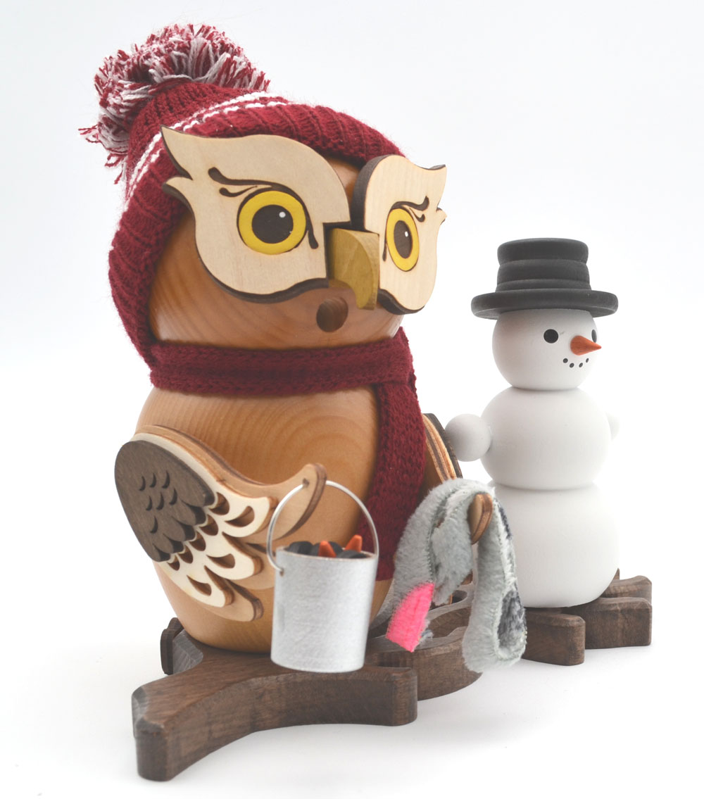 Eule mit Schneemann Rauchfigur ca. 18 cm - Neuheit 2025