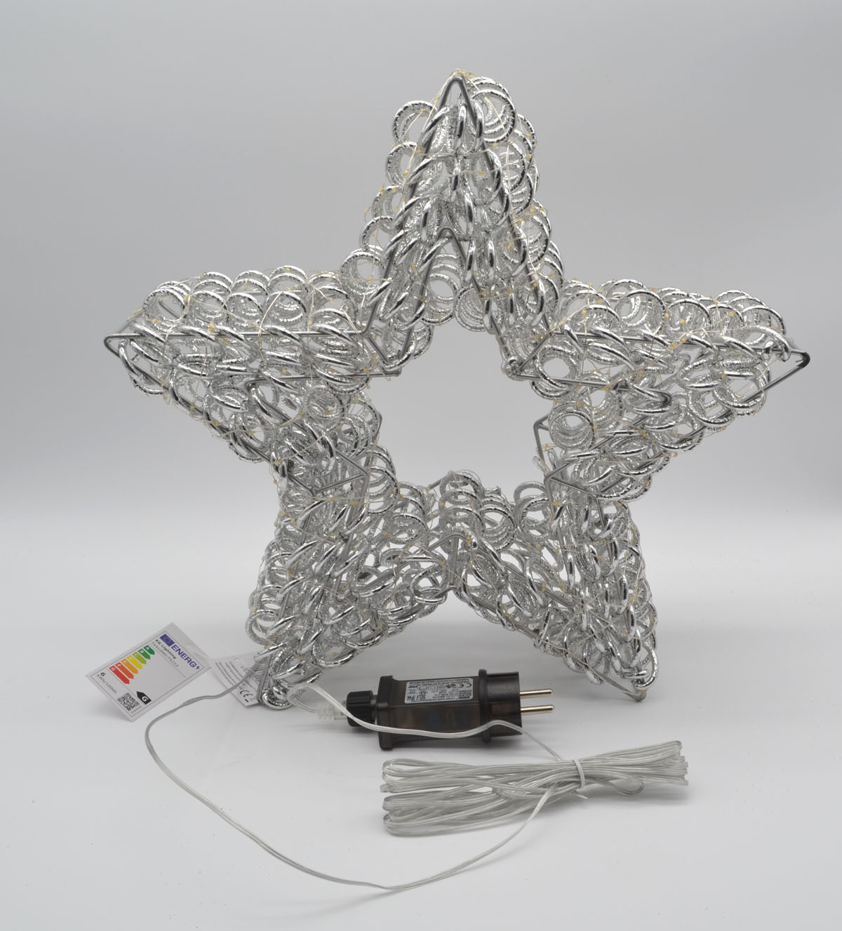 LED-Metallstern silber 38 cm – 400 LEDs, Timer, Fernbedienung und Adapter